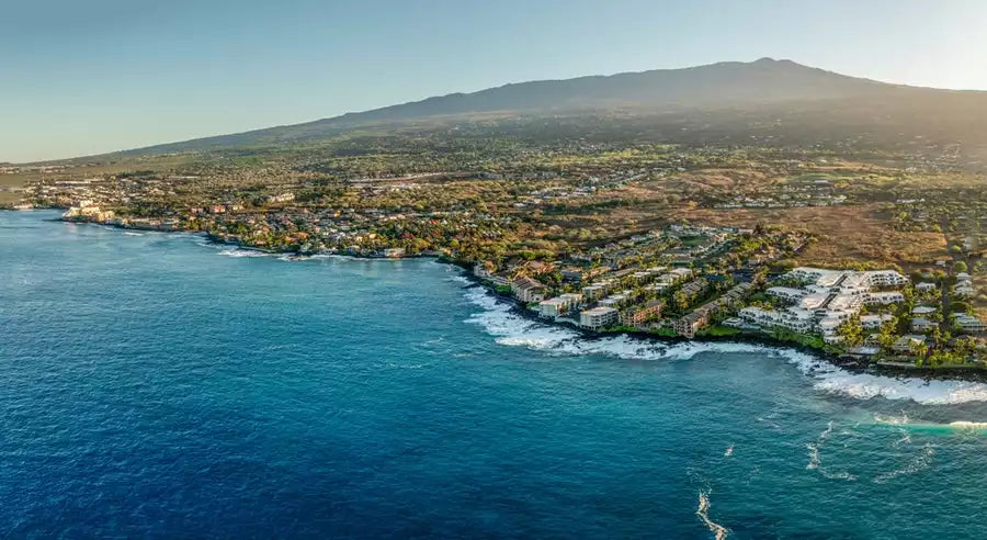 An aerial view of the Kona coastline.