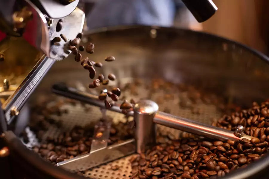 Coffee beans being roasted.