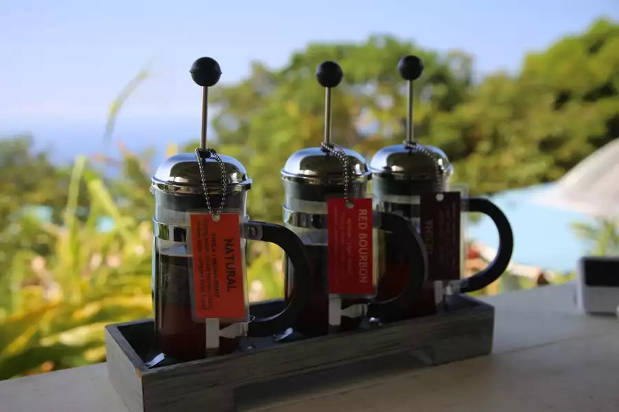 Three French presses at Kona Hawaii.