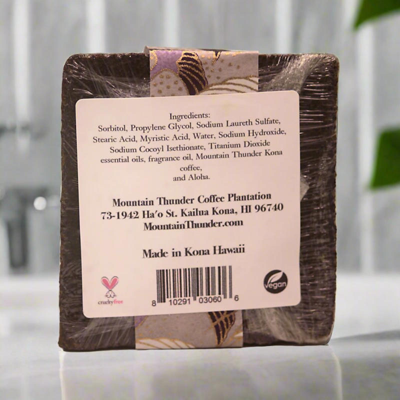 100% kona coffee soap back label 3.5oz cruelty free