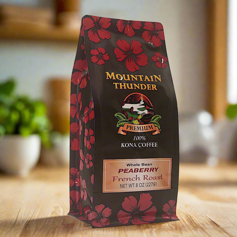 100% Kona Peaberry French roast coffee 8oz bag