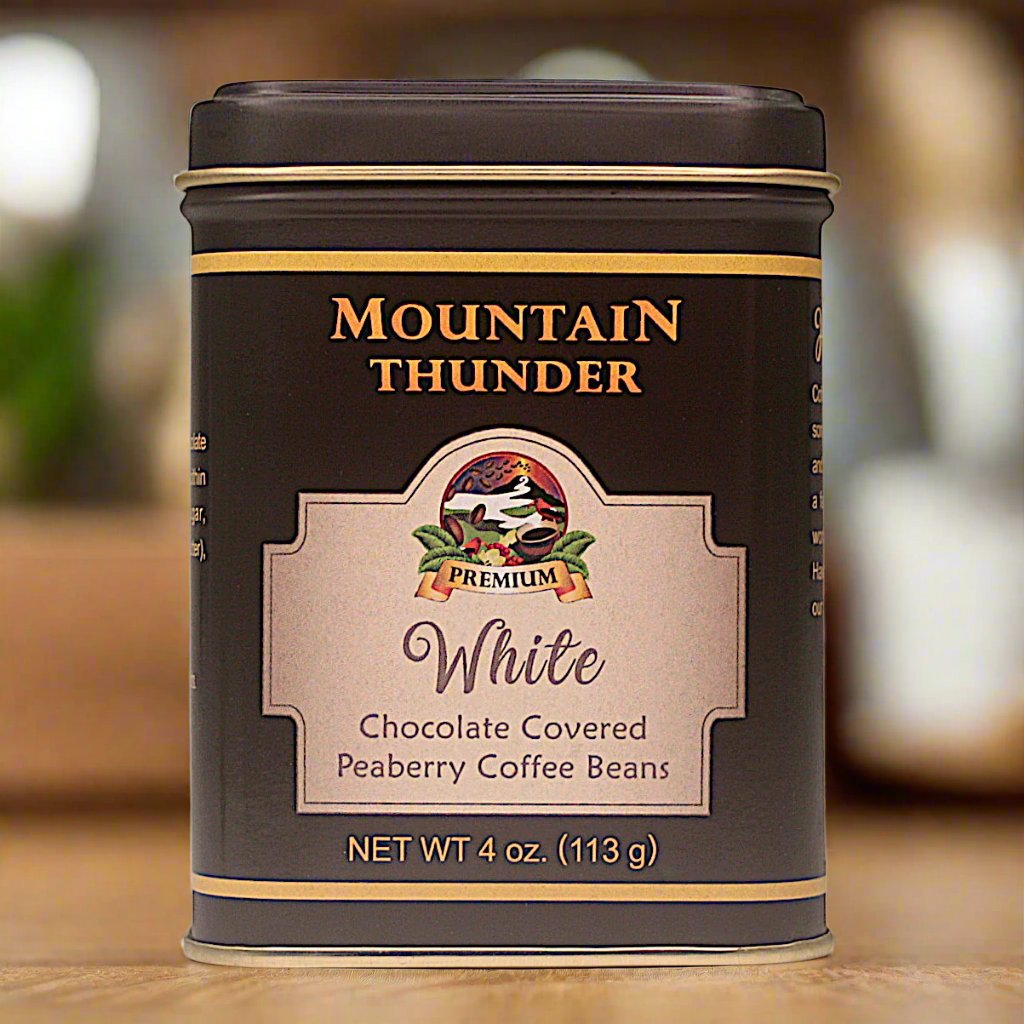 4oz tin of white chocolate covered coffee beans