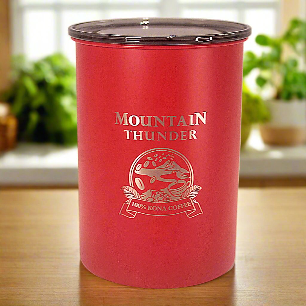 matte red stainless steel airscape brand storage container with laser etched mountain thunder logo