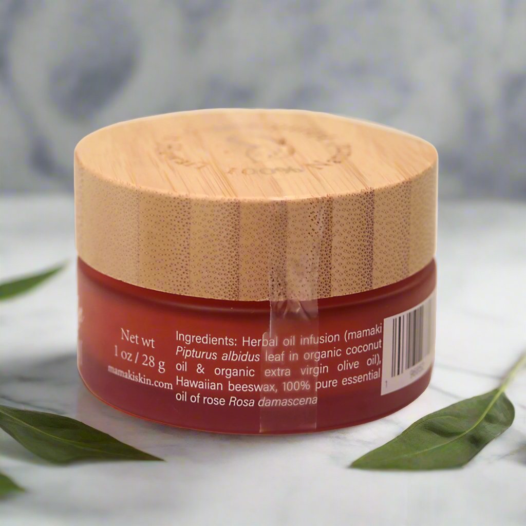 Lokelani Rose coconut mamaki balm 1oz jar ingredients