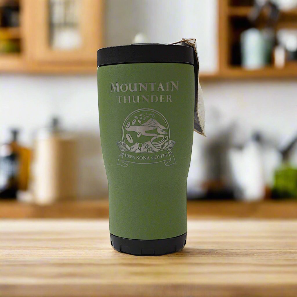 moss green logo tumbler with lid