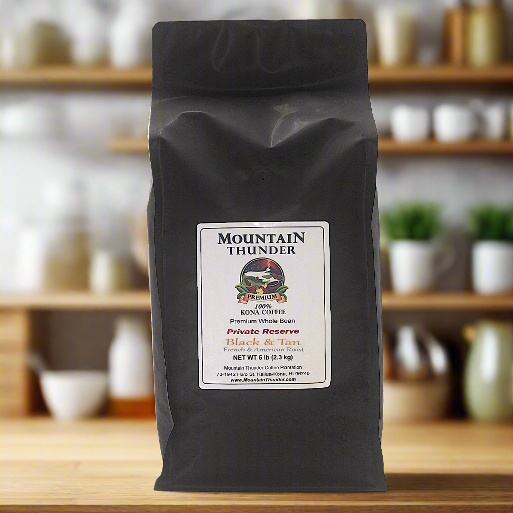 5 pound bag of private reserve black and tan roast 100% kona coffee