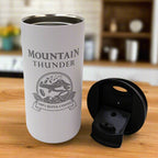 white stainless steel mug with top to side